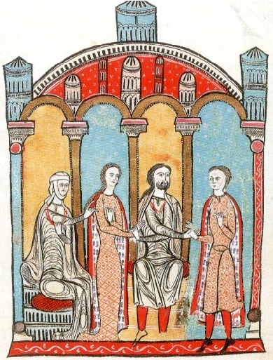  fiançailles de Gausfred III de Roussillon avec Ermengarde, debout entre sa mère Cécile de
    Provence et son père Bernard Aton.